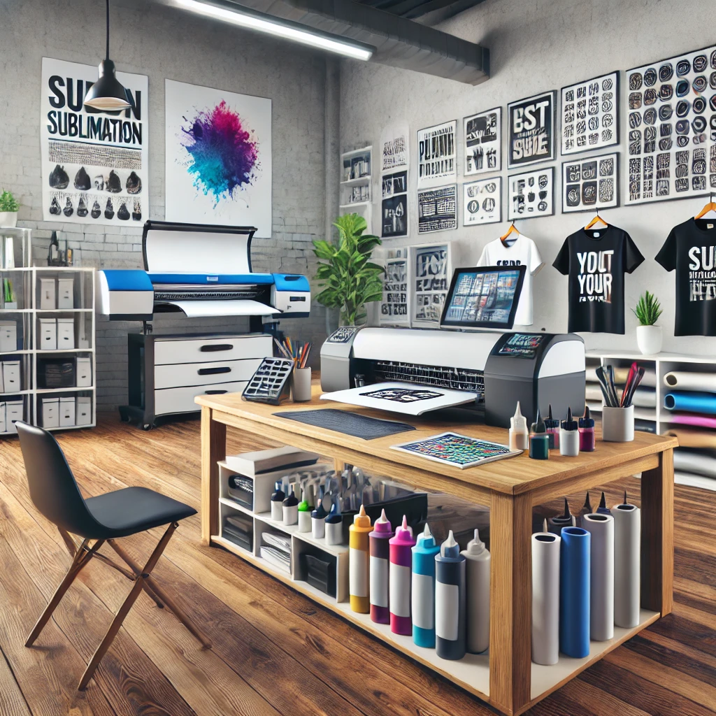 Atelier d'impression moderne avec des imprimantes DTF, presses à chaud et encres de sublimation – Liprint.ma