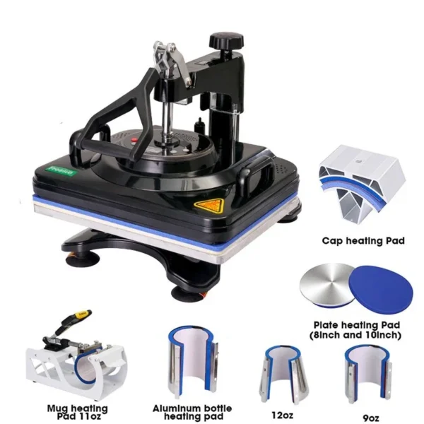 Machine sublimation 8 en 1 Noir - Machine thermique professionnelle pour transferts sur tissus et mugs