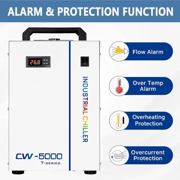 Chiller industriel CW-5000 avec fonction d'alarme et de protection contre la surchauffe et les surintensités
