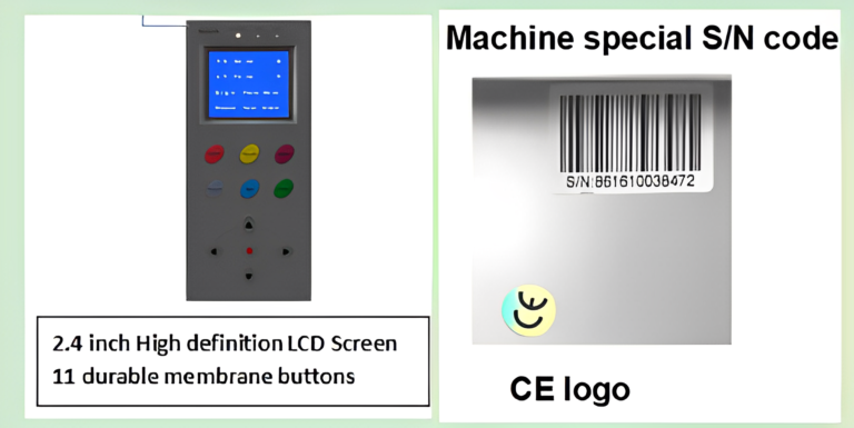 Écran LCD haute définition de 2,4 pouces avec 11 boutons membrane durables et code S/N unique de la machine