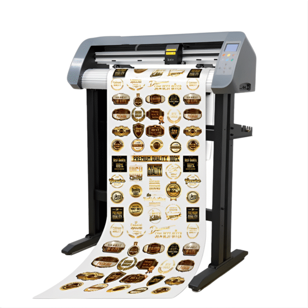 Machine de découpe TH740L en action découpant des étiquettes personnalisées sur une feuille blanche