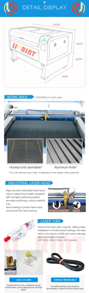Machine de découpe laser CO₂ 90x60 cm avec tête laser industrielle et zone de travail 1000x600mm