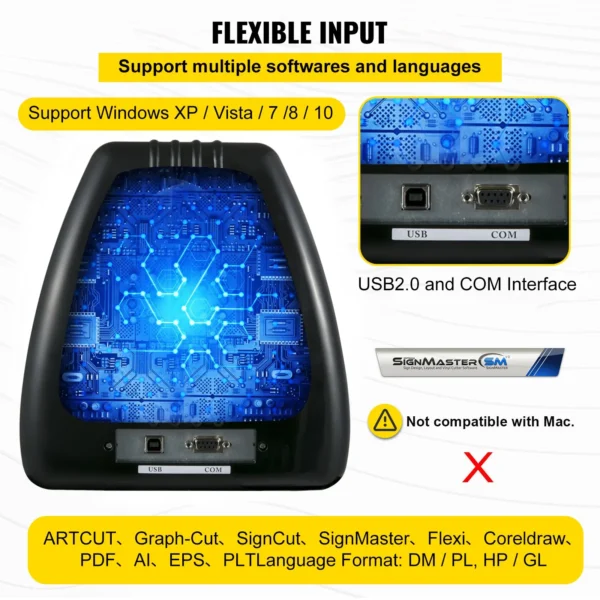 Ports USB et COM de la machine de découpe KI-720 compatibles avec Windows