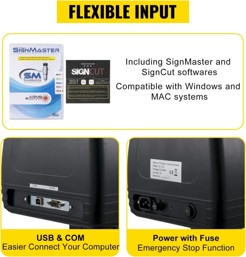Ports USB et COM de la machine KH-1351E avec fusible de sécurité et logiciels compatibles Windows/Mac