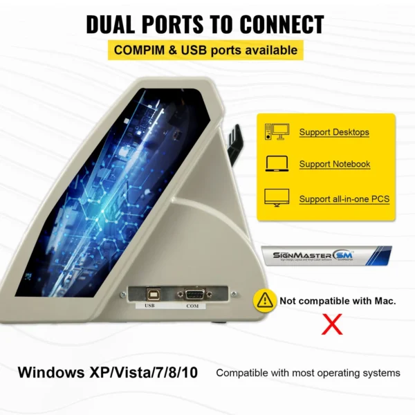 Connectique de la machine KH-720 mm avec ports USB et COM, compatible Windows